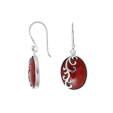 AE-7034-CR Sterling Silver Oval Shape Earring With Coral Jewelry Bali Designs Inc